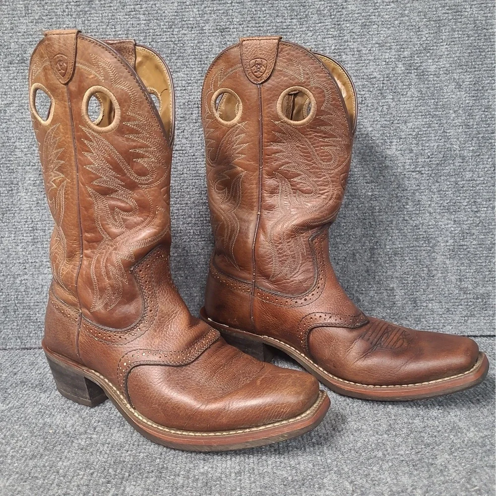 ARIAT Roughstock Brown Bullhide Leather Square Mens Cowboy Boots #10002227 8 EE